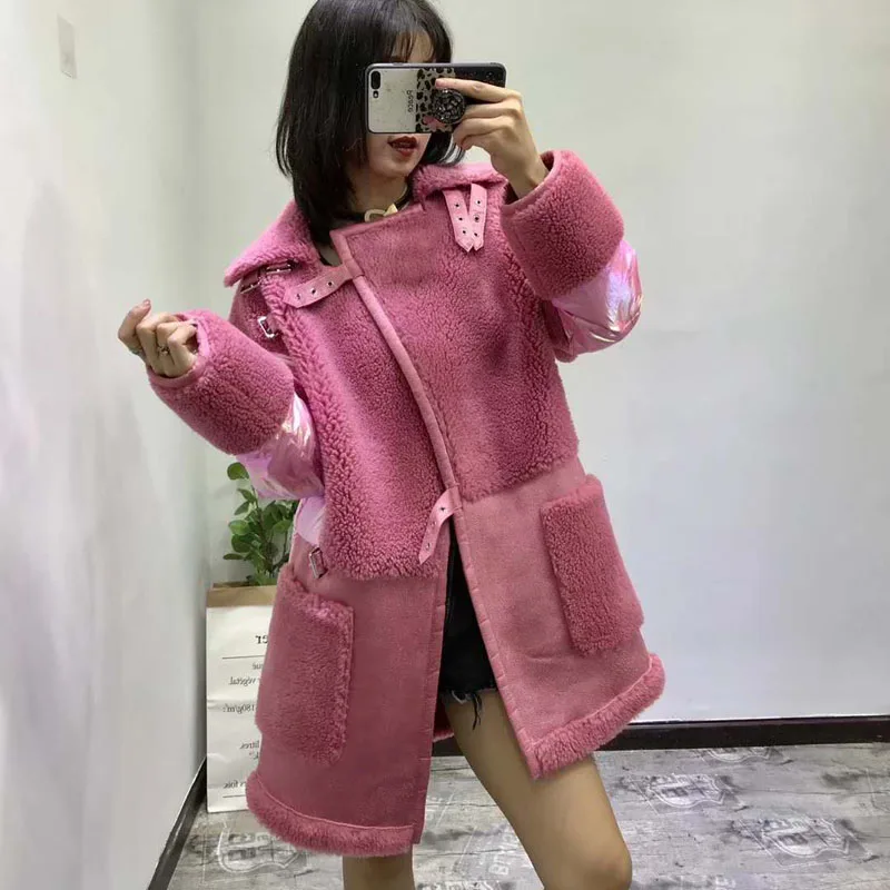 High quality wool blends coat real price new synthetic fur women winter patchwork duck down jacket thick warm female parka