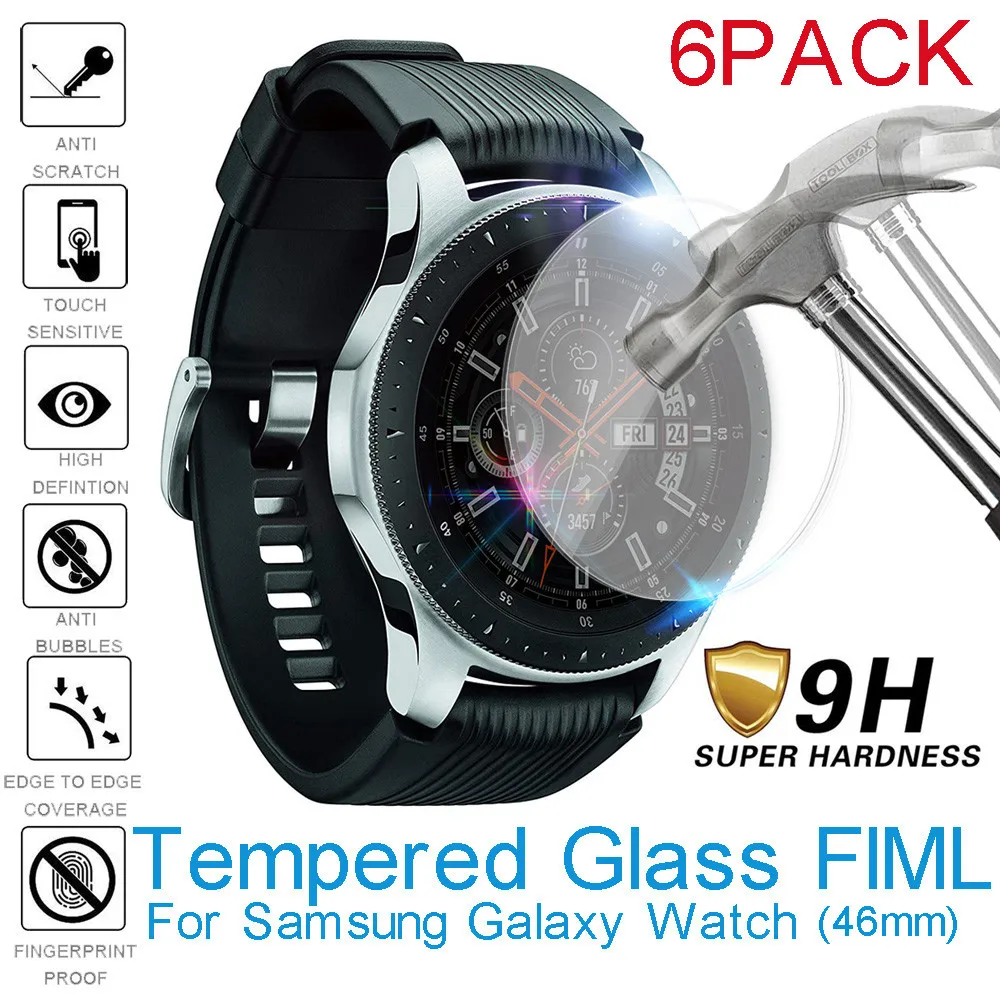 

6pcs Tempered Glass For Samsung Galaxy Watch 46mm Protective Glass Screen Protector Film Full Cover Bubble Free 2.5D 9h glas
