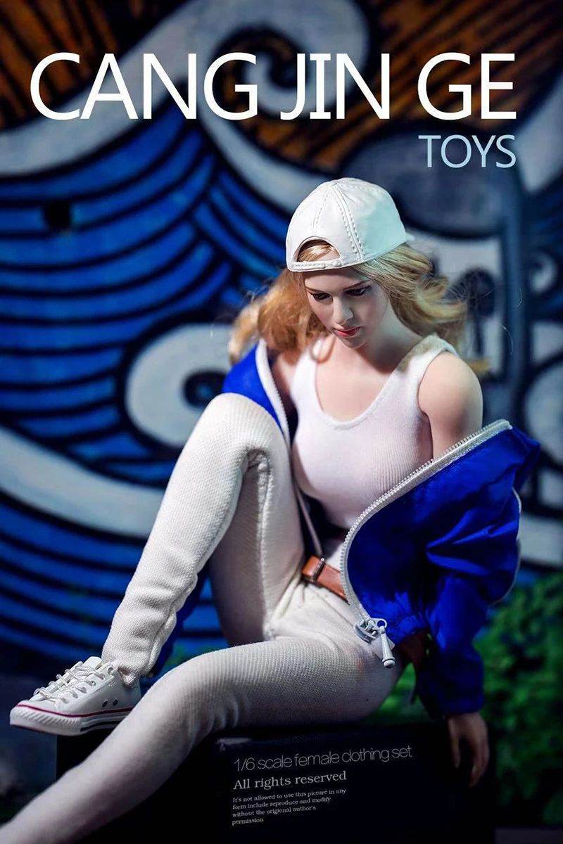 Sexy 1:6 Scale Female figure Clothes Suit Blue Sportswear Jacke & white vest +pants Costume clothing Set  F 12"Female   Body
