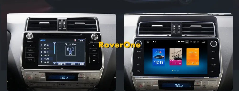 RoverOne автомобильный радиоприемник gps навигация для Toyota Prado Android 9,0 10,2 ''Восьмиядерный сенсорный мультимедийный плеер без DVD