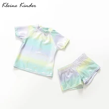 UPF50+ купальники для девочек г. Детские купальники для девочек, Раздельный купальный костюм из двух предметов Позолоченные купальные костюмы для маленьких девочек