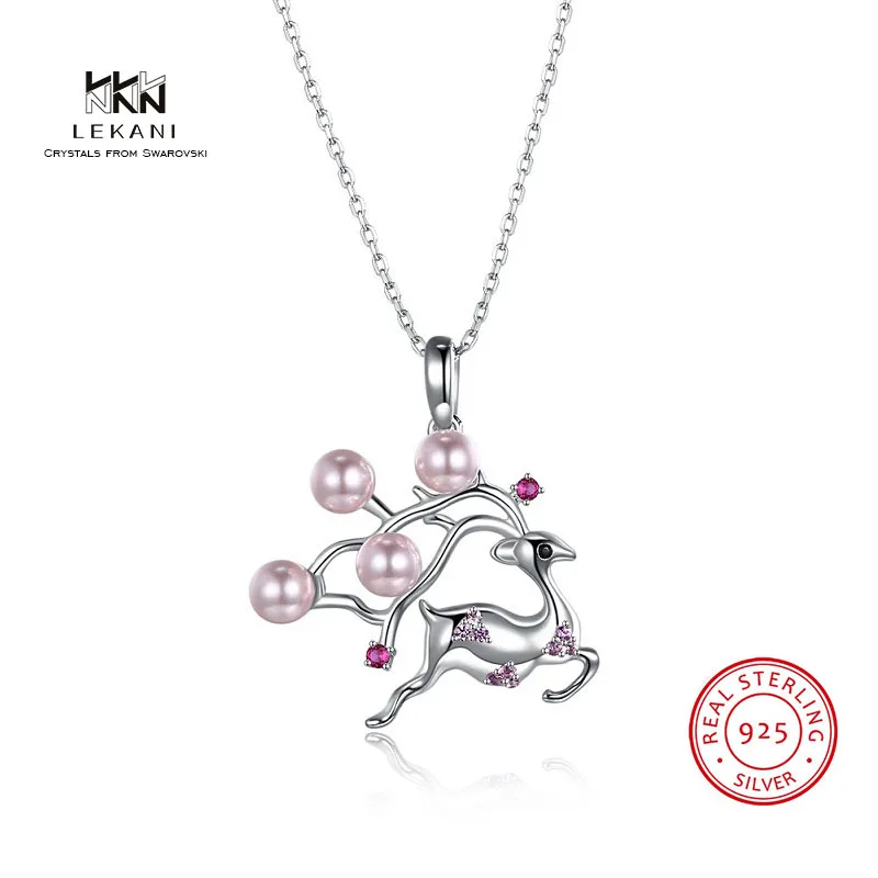 

LEKANI Crystals From Swarovski Necklace925 Ssterling Silver Christmas Gift Sika Deer Pendant Necklace Ms. Exquisite Necklac