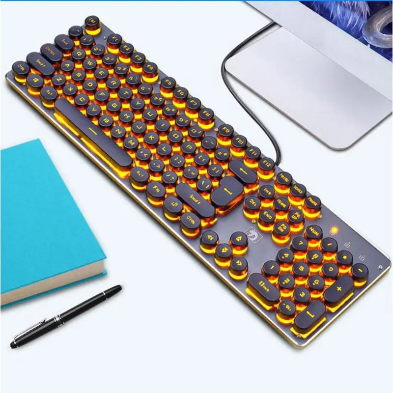 Стимпанк Ретро Keycap USB Проводная светящаяся игровая клавиатура с подсветкой 104