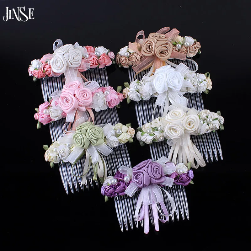

HBS020 Korean elegant hair accessories ribbon flower bow hair combs hairpin headdress for girl baby
