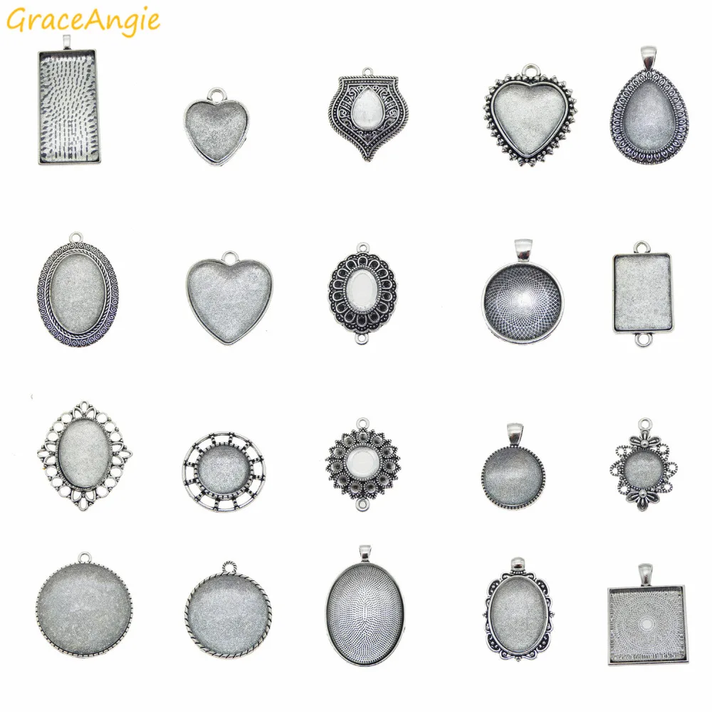 

GraceAngie 5 комплектов Подвеска Рамка подставка с стеклом случайные кабошоны комплект подвесок для ручной работы винтажное ювелирное изделие ожерелье