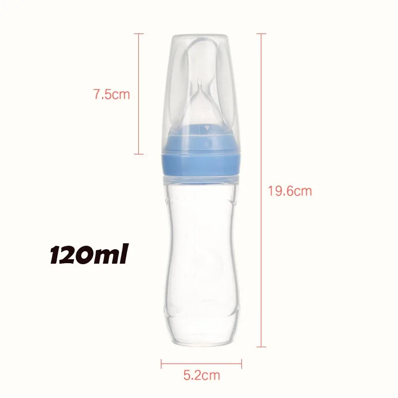 3 in 1 120ml Infant Baby Soft Silicone Food Supplement Toddler Rice Cereal Feeding Bottles Spoon Milk Food Storage Cup