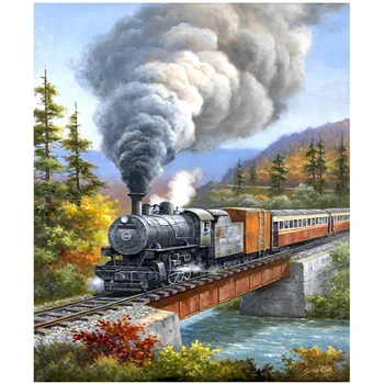 

Cross Stitch Full Square Diamond Rhinestones Home Decor diy 5d diamond painting Train Landscape Pattern Diamond Embrpidery JS482