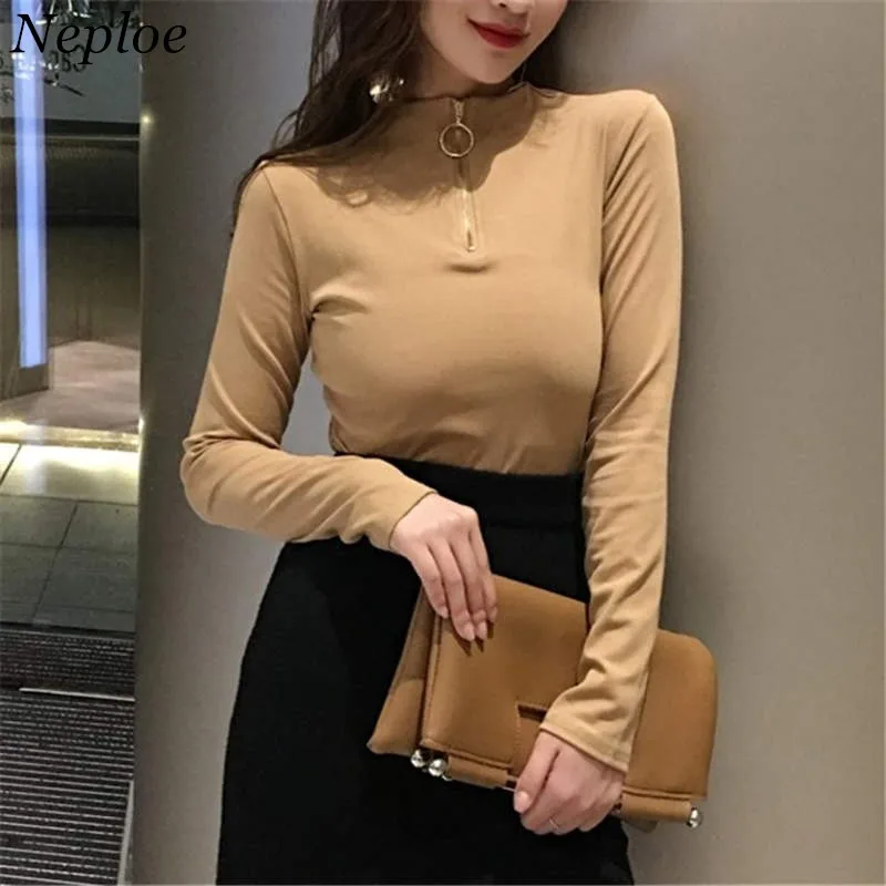 Neploe водолазка на молнии Топ рубашка 2019 осень зима Нижняя Футболка Slim Fit рубашки