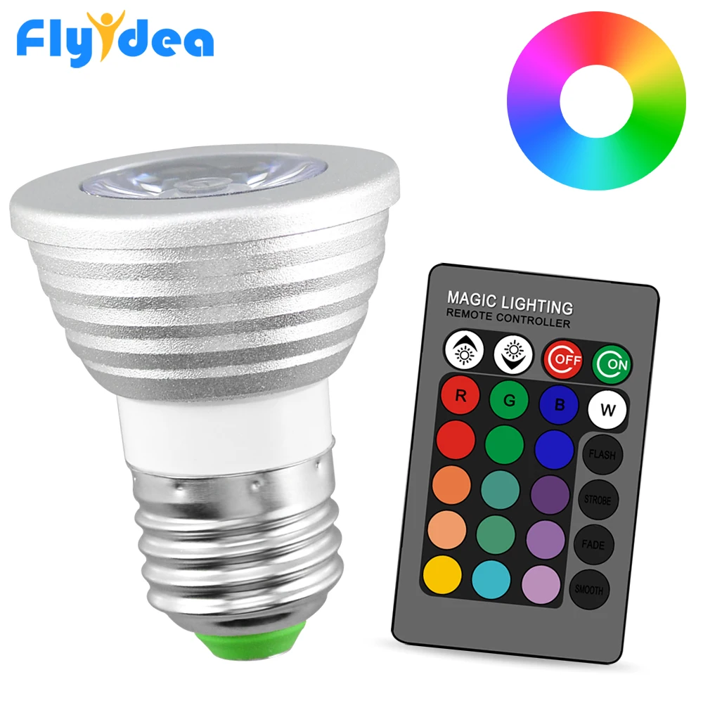 

85-265V rgb 5W 24key color changing Bulb LED Spotlight E27 16 Color Magic holiday Dimmable Stage Light IR Remote Control