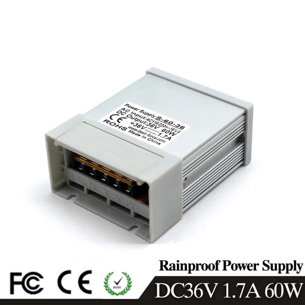Непромокаемые Питание 36 В 1.7A 60 Вт Transforme110V 220 переменного тока в DC36V SMPS для