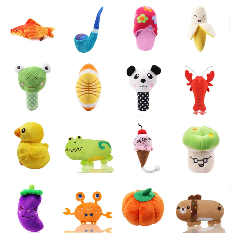 1pc Plush Dog Toys Squeaky Bone Ice Cream Carrot Puppy Chew Toy Interactive Cat Toys Pet Dog Sound Toys For Small Dogs