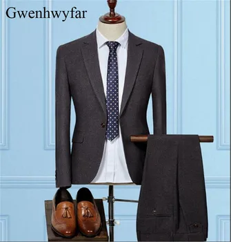 

2018 Dark Grey (Jacket+Pants) New Fashion Men Suit Spring Autumn Suits Casual Slim Fit Prom Groom Party Man Wedding Tuxedos