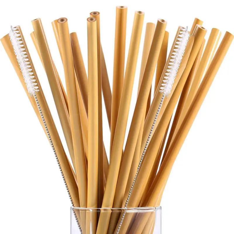 Light Yellow 20 Pieces 7.5 inch Reusable Bamboo Drinking Straws Alternative to Plastic Kids Straws Includes 2 Pieces Nylon Cleaning Brushes - Цвет: Light Yellow