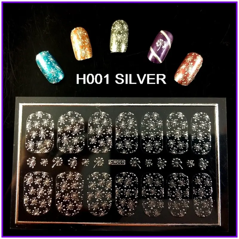 Супер тонкий самоклеющийся 3D дизайн ногтей слайдер стикер полное покрытие серебро золото снег хлопья цветок лоза лист H001-004