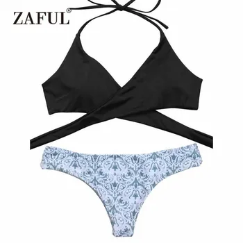 

ZAFUL 2019 Wrap Bikini Top And Baroque Bottoms Bikini Set Sexy Swimsuit Ladies Beach Wear Bathing Suit swimwear