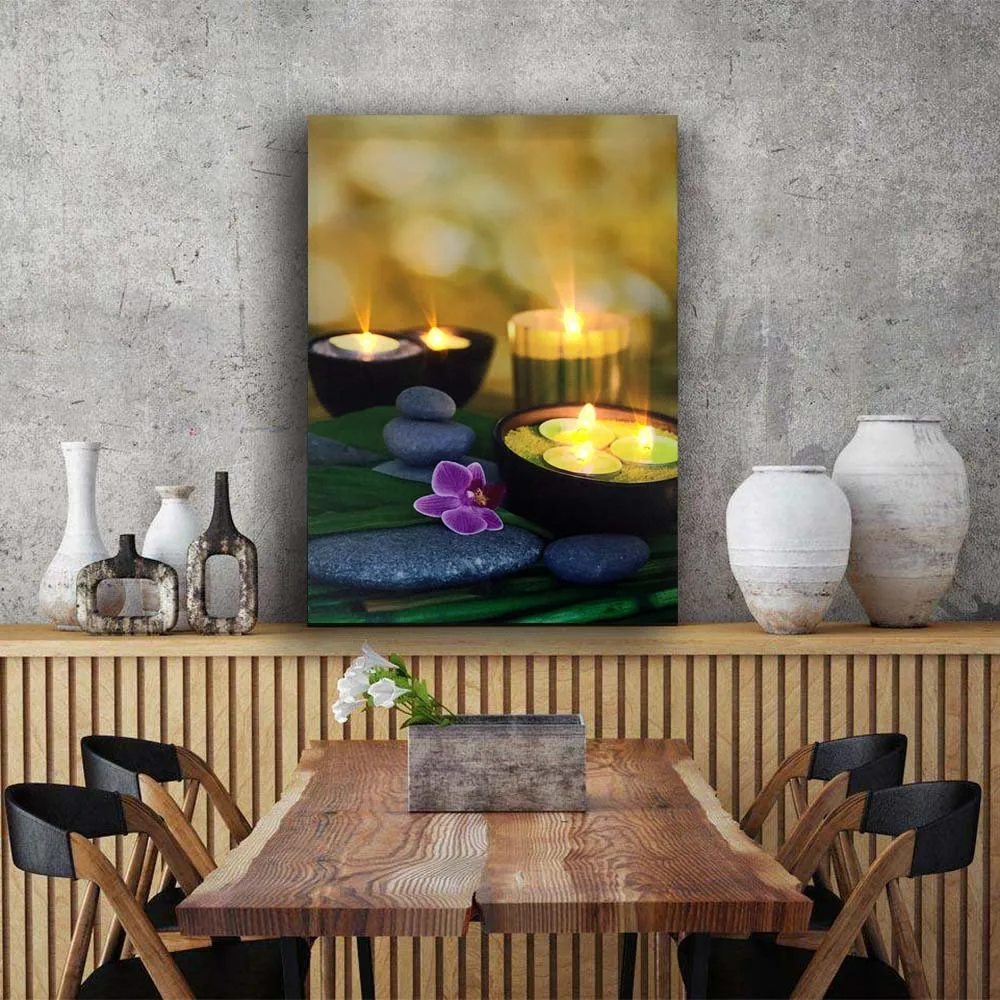 Настенный светильник ed, орхидеи со свечами, дзен-камень, спа, Мерцающий СВЕТОДИОДНЫЙ светильник на холсте, картина в рамке, печатный Декор 16x24IN