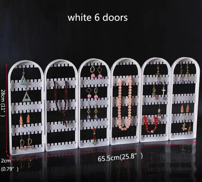 Органайзер для ювелирных изделий, пластиковые двери для хранения серег, дизайн, хороший держатель для ювелирных изделий, акриловая стойка для ювелирных изделий, подставка для сережек - Цвет: White 6 doors