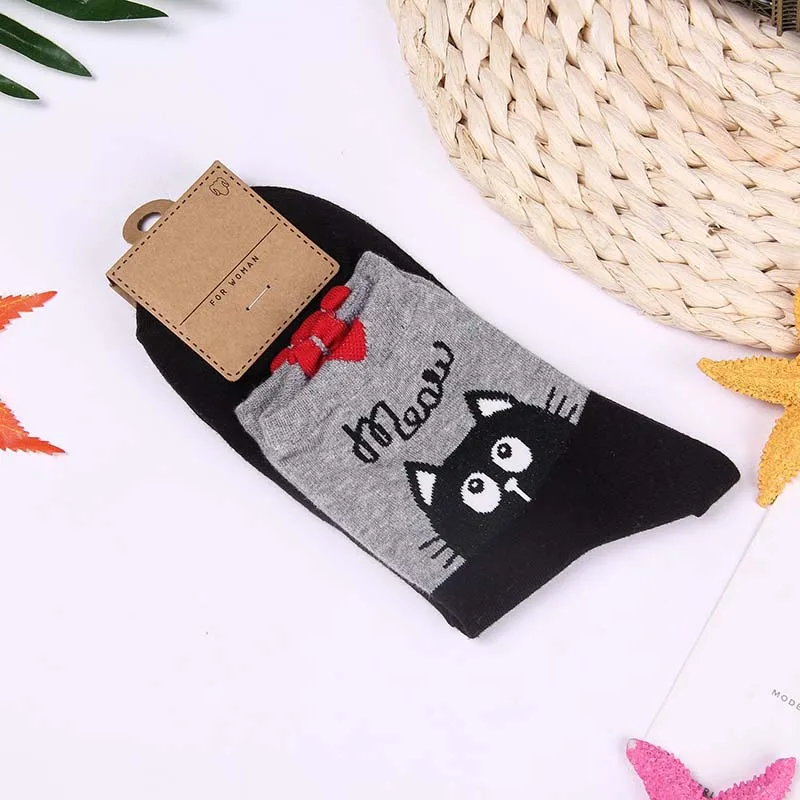 Harajuku/милые дышащие Хлопковые женские носки с героями мультфильмов Kawaii Cat Bear Penguin