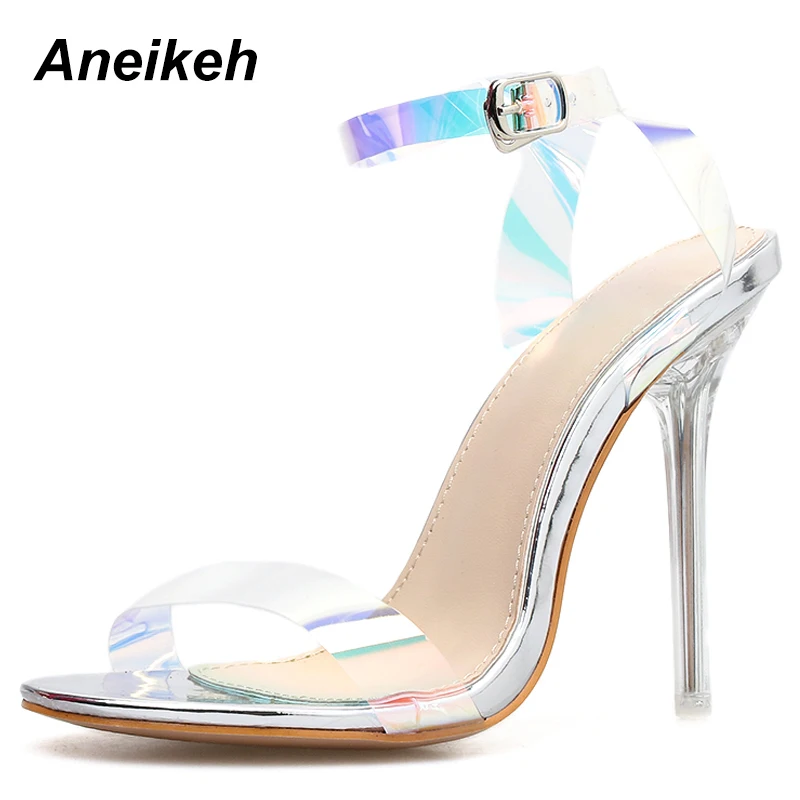 

Aneikeh 2019 New Fashion Sexy Shallow Thin Hight Heel Women's Sandals Shoes Wear For Dress Mixed Color Buckle Stap Women Shoes