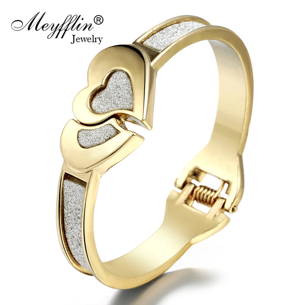 Brand New Vintage Ladies Gold Heart to Heart Cuff Bracelets Bangles Charms Bracelet for Women
