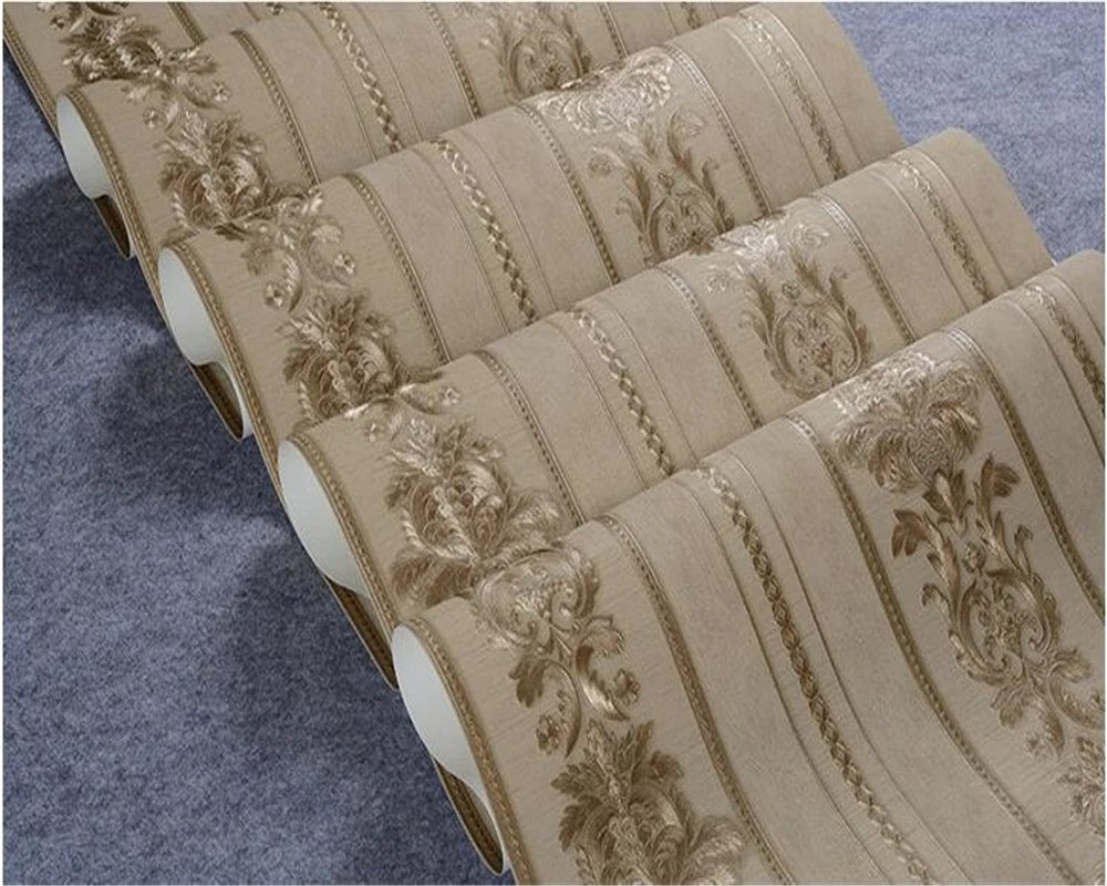 beibehang European style embossed 3d wallpaper Damascus luxury flowers waterproof bedroom living AB version vertical wall paper