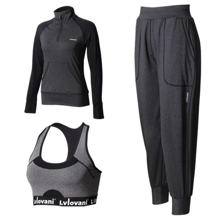 Черный Спортивная одежда Для женщин Фитнес Йога набор бег Костюмы Лидер продаж куртка с длинными рукавами 3 шт. дышащий спортивный бюстгальтер pad открытый - Цвет: Серый