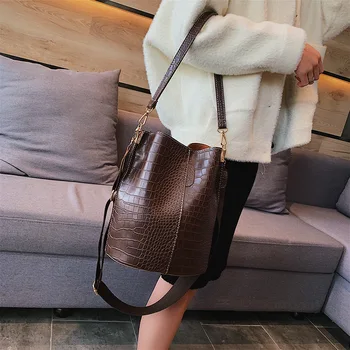 

Large Capacity Alligator Bucket Bags Women Crocodile Pattern Handbag Casual Crocodile Shoulder Messenger Bags Ladies PU Purse
