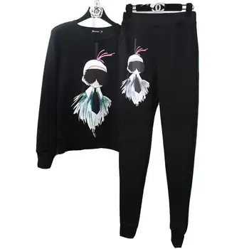 

2018 Brand fleece Tracksuit Women two piece set top and pants velvet suits winter outwear Outfit Femme black White Sport Suit