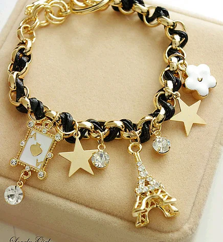 Trendy Leather Bracelet Flower G A Eiffel Tower Star Trendy Leather Bracelet Flower G A Eiffel Tower Star Bracelets For Women Cute Charm Braclet Pulseras Hombre In From Jewelry