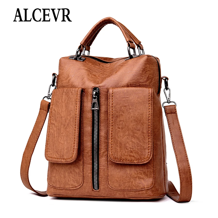 

ALCEVR Women Backpack High Quality PU Leather Mochila Escolar School Bags for Teenagers Girls Vintage Top-handle Backpacks Bolsa