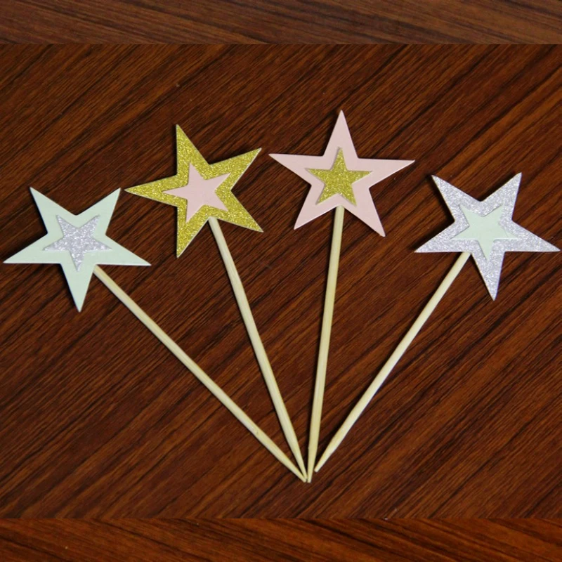 

20PCS Three-dimensional Flash Star Shaped Paper Jam DIY Cake Insert Decoration Card Gift Toothpick Party Birthday Decoration
