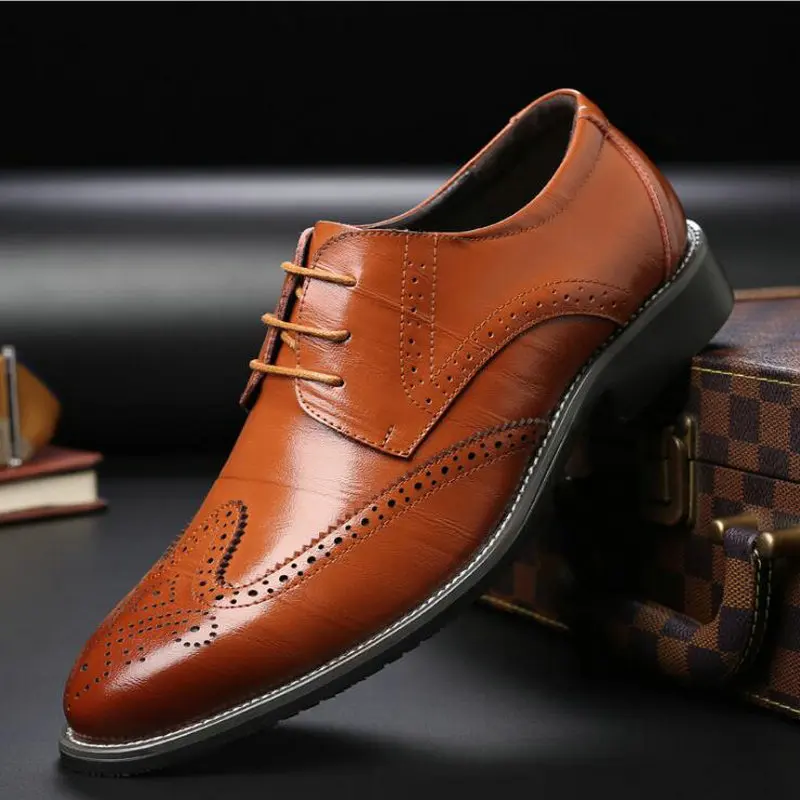 

Drop Shipping Fashion Retro Shoes Elegant work Footwear Men's Brand Leather Formal Shoes Lace Up dress Wedding shoes A51-57