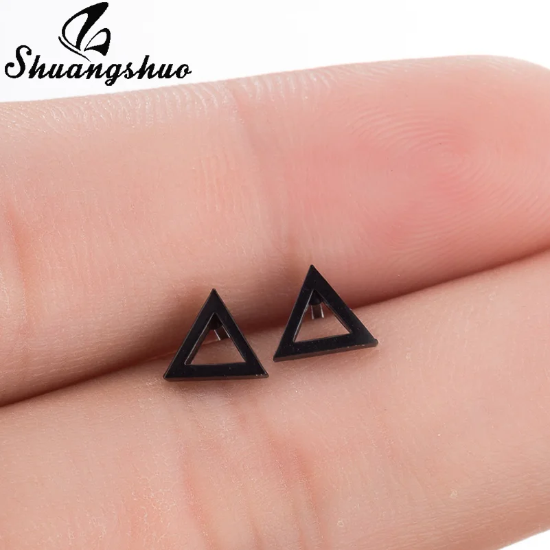 

Shuangshuo New Punk Stainless Steel Earrings Female Black Hollow Triangle Stud Earrings For Women Geometric Earrings oorbellen