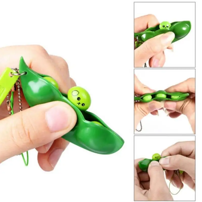 Fun Squishy Infinite Squeeze Edamame Bean Pea Toy Chain Key Pendant Ornament Stress Relieve Decompression Antistress Toys