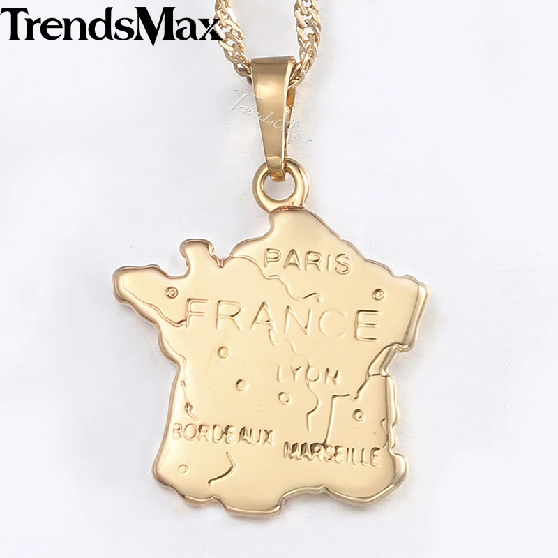 

France Map Pendant Necklace For Women Champagne Gold Smooth Womens French Shaped Pendants Woman Jewelry 2018 Dropshipping KGP320