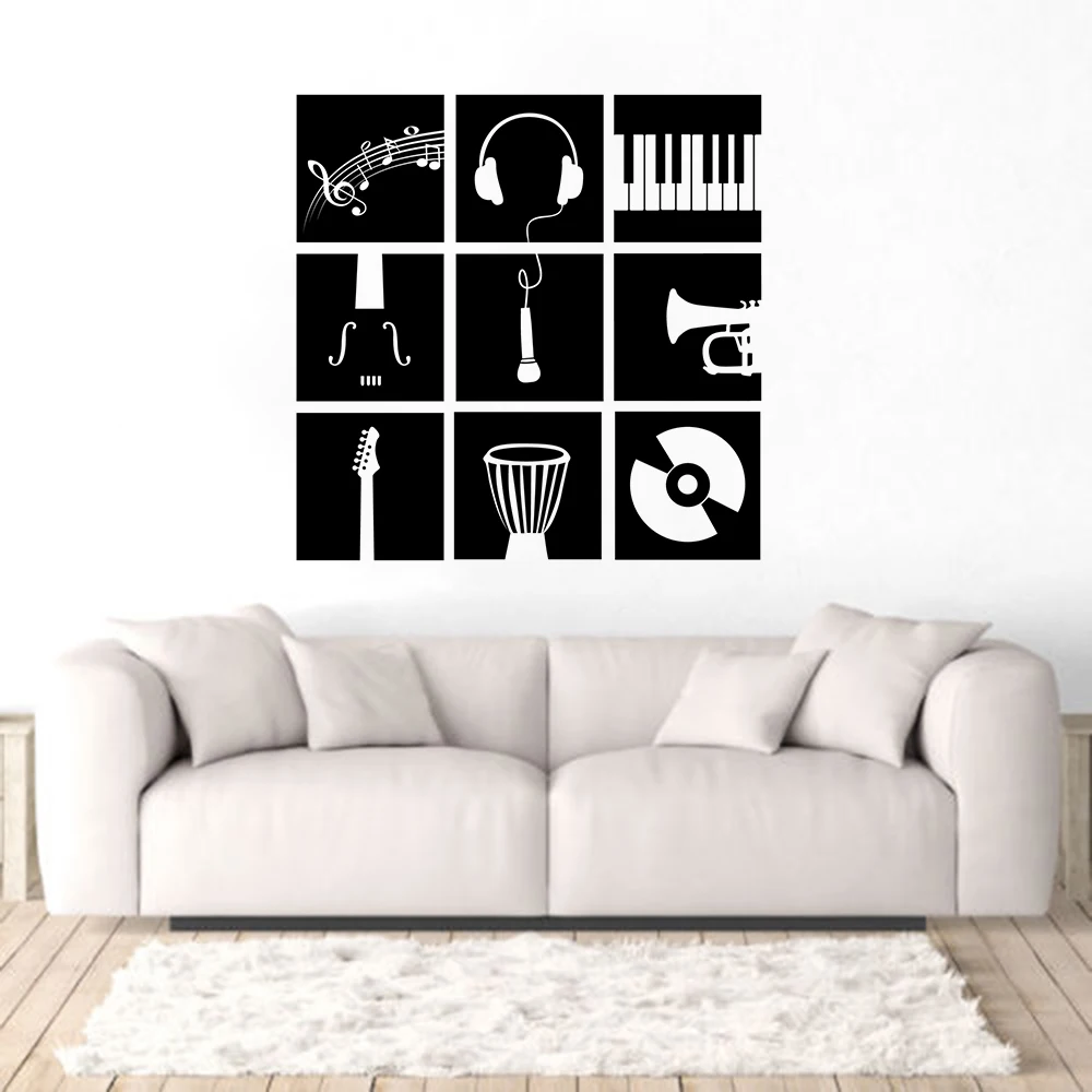 

Wall Art Decal Music Instruments Wall Sticker Paino Trumpet Guitar Vinyl Wall Mural Home Decor Vaiour Musical Tools Decal AY1254