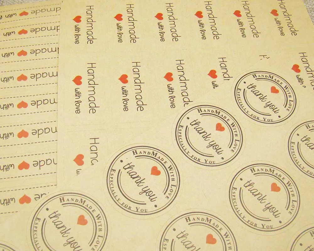 

2000pcs wholesale Kraft handmade with love sticker thank you Sticker Label especially for you gift bag / box /cookiesSeal Label