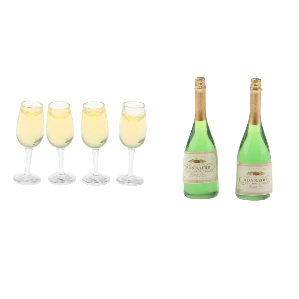 1//12 Miniature Champagne Cup Wine Glasses Bottles for Dollhouse Party Decor DIY
