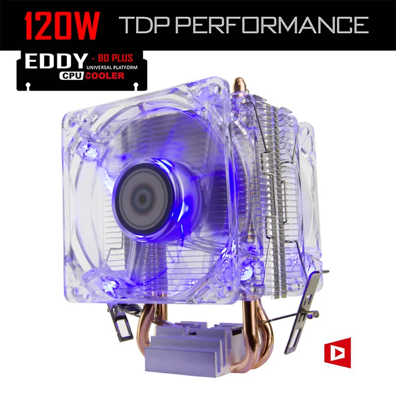 ALSEYE CPU Cooler TDP 120W Dual 80mm LED Fan 2200RPM & 2 Heatpipes Heatsink Radiator for i3/i5/i7 LGA 775/115x/1366 / AM2+/ AM3+ alseye eddy 120r computer desktop cpu radiator brass dual fan led light 12cm heat sink 4pin