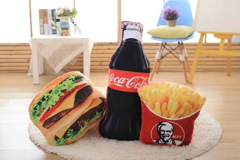 Дизайн картофель фри Кола гамбургер декоративная 3D Подушка с внутренним декором для дома диван эмуляционные игрушки без молнии