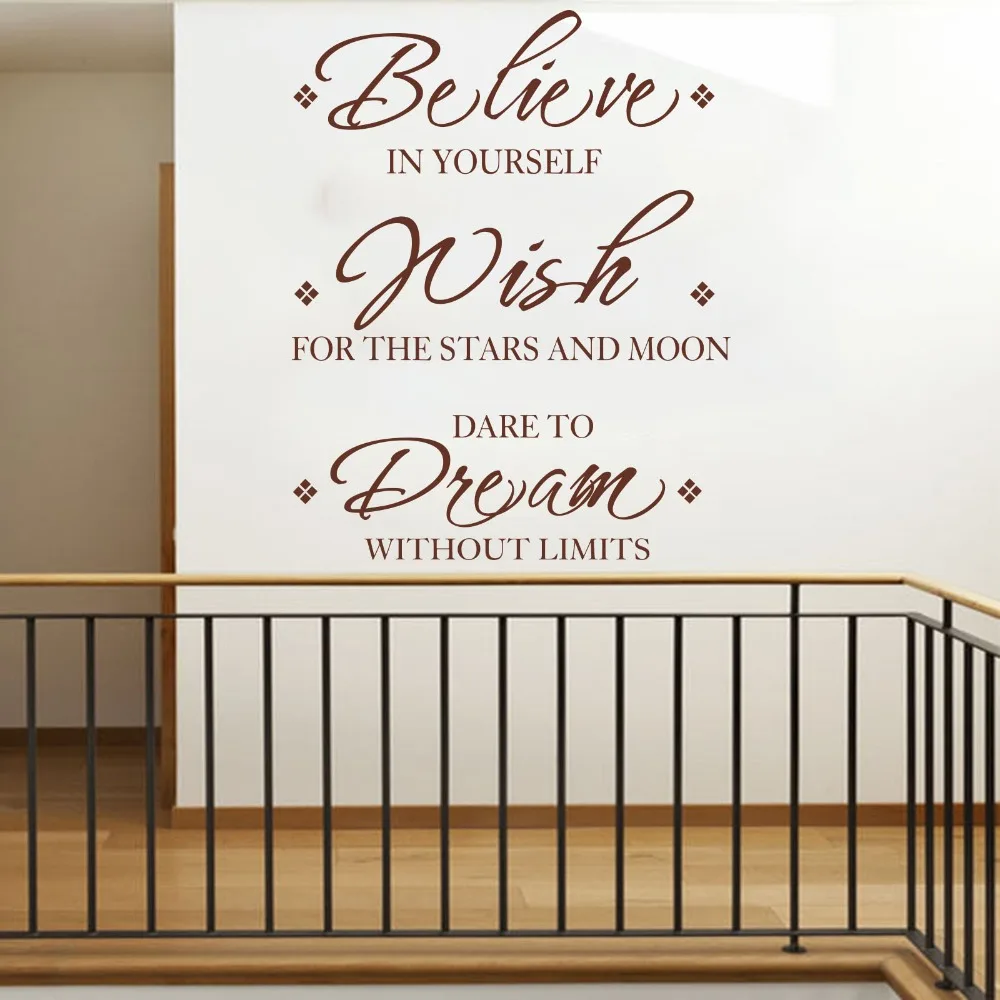 Believe Wish Dream Quote Wall Decal Bedroom Living Room Inspiration Motivational Quote Wall Sticker Office Kitchen Vinyl Decor (3)