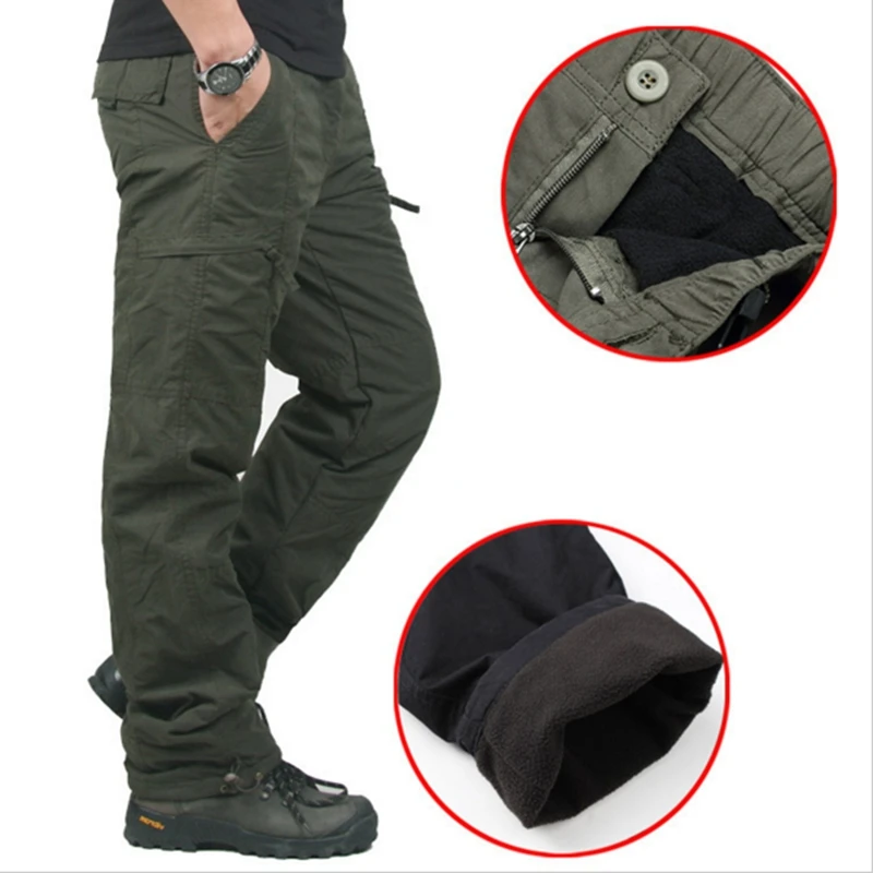 Preise Winter Warme Taktische Dicke Fleece Hosen Armee Männlichen Plus Größe Baumwolle Hosen Military Camouflage Schwarz herren Cargo Hosen