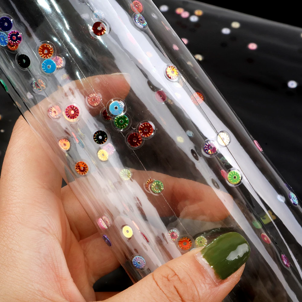 

New Big Size 30x135cm Clear PVC With Sequins Transparent Faux Synthetic Leather Fabric DIY Accessories Phone Case,1Yc6847