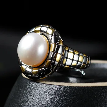 

Retro Thai Silver Pearl Ring Women's Jewelry Fashion Plaid S925 Sterling Silver Open Ended Ring Custom Wholesale