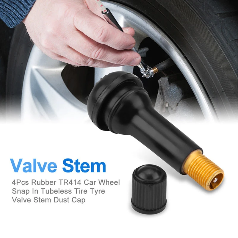 4PCs/set Black TR414 Tubeless Car Wheel Tire Valve Stems with Caps Tyre