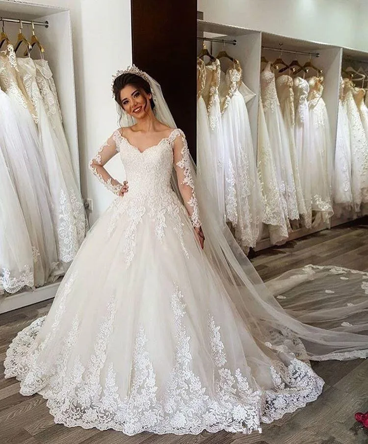 Vestido de Noiva, Свадебное бальное платье с длинными рукавами на заказ,, кружевное платье на спине