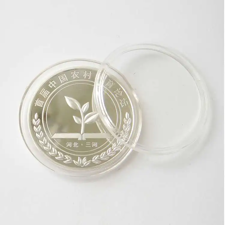 

custom metal seedling SIZE 4X4CM coin plating silver and pack in plastic box
