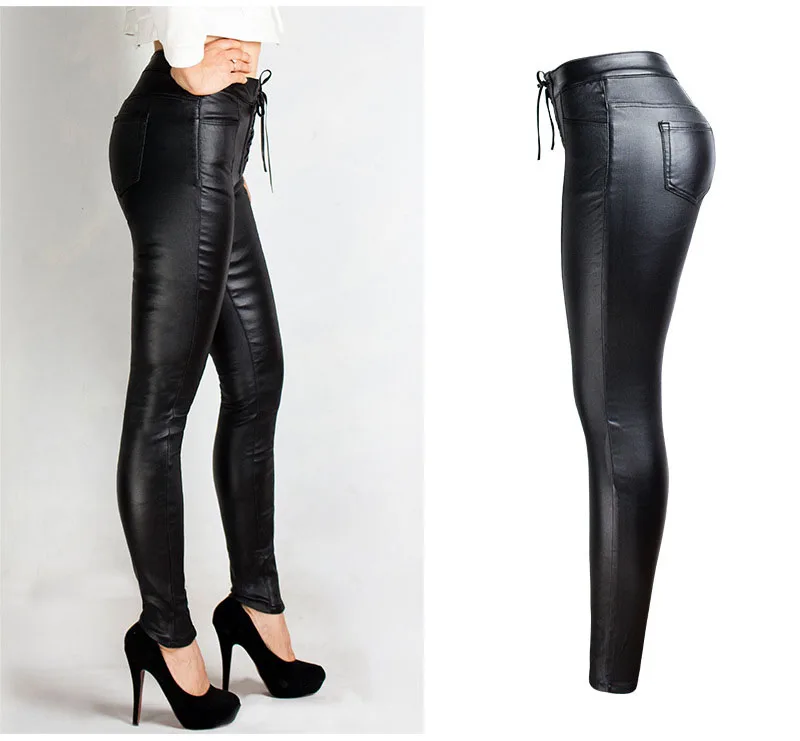 Hot style band PU trousers for women with velour luster trousers for women autumnwinter amazon pencil pants black leg pants (4)