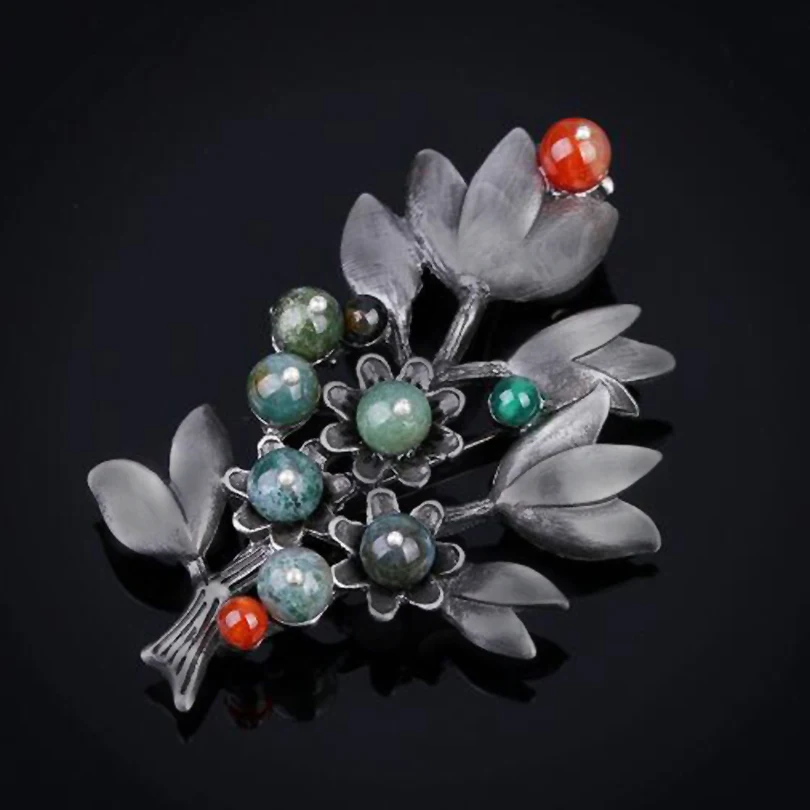 Multicolor Nature Stone Large Brooch Pins Women Fashion Jewelry