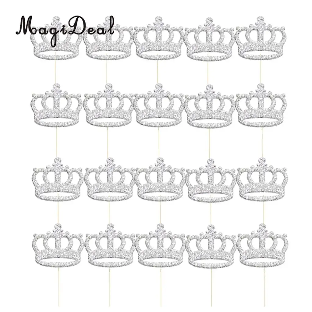 Pack of 20pcs Glitter Princess Crown DIY Cake Toppers Christmas Birthday Baby Shower Cupcake Picks Bakery Accessories